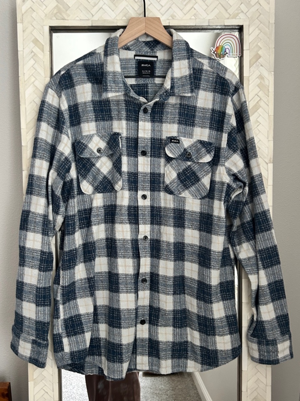 RVCA Blue and White Plaid Button-Up Shirt